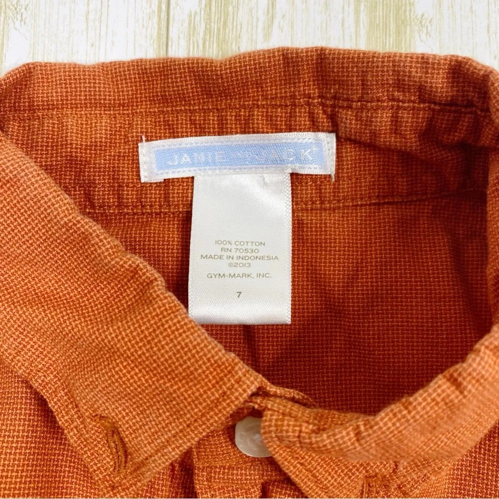 Janie & Jack Orange Plaid Long Sleeve Button Down Shirt
